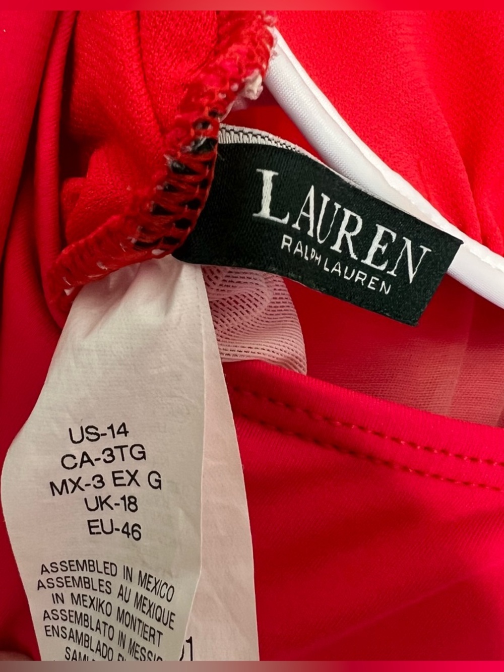 Ralph Lauren Womens One Piece Swimsuit Twist V-Neck Sz 14 L Red Orange Beach - Picture 5 of 9
